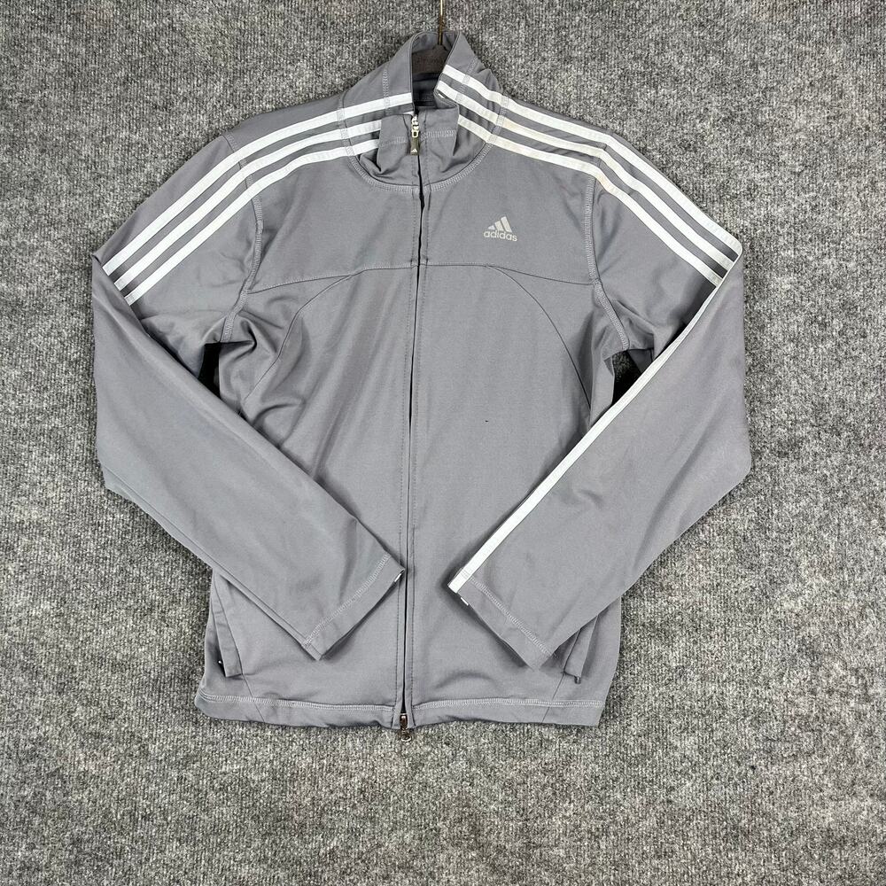 Adidas Track Jacket Womens Size L Gray Full‎ Zip Athletic 3 Stripe Training